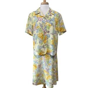 Koret Womens 14 Romantic Ditzy Floral 2 Piece Top Skirt Outfit Set Cottagecore